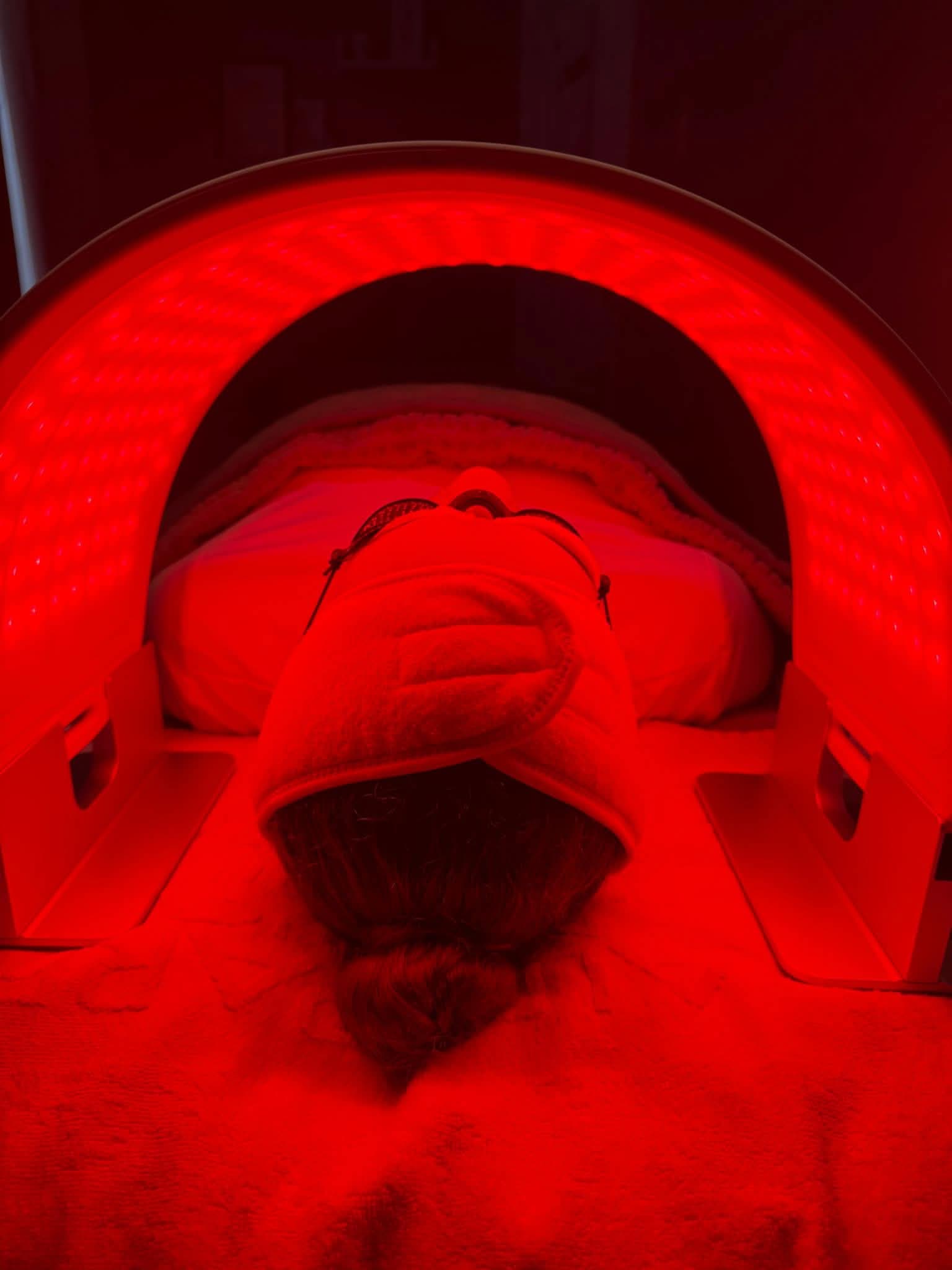 Red LED light therapy facial treatment